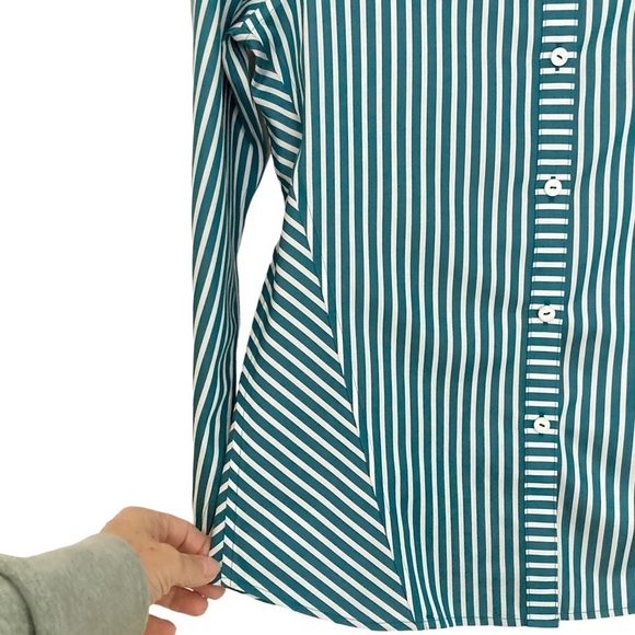 Fox Croft NYC Green/White Striped Heritage Non-Iron Button Down Shirt - Picture 7 of 13